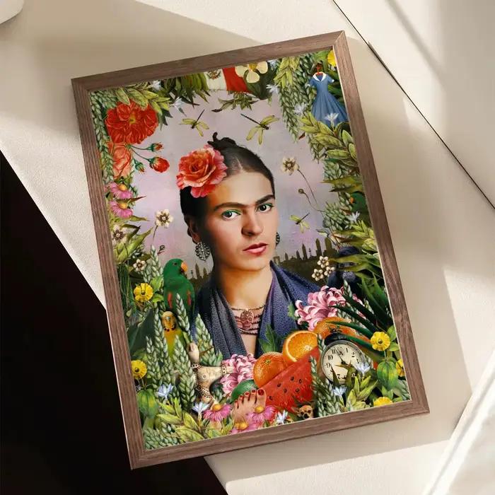 Affiche sur toile de peinture et calligraphie Frida Kahlo