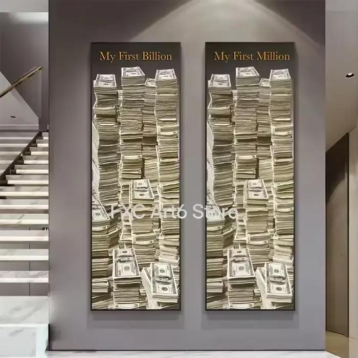 1PC Tableau sur toile sans cadre « Mon Premier Milliard » style nordique, décoration murale, affiche imprimée Dollar, image pour salon et chambre