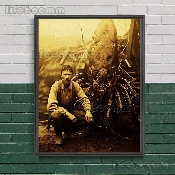 Affiche d'art de photographie Vintage d'animaux et de chasseurs de monstres géants et imprimés