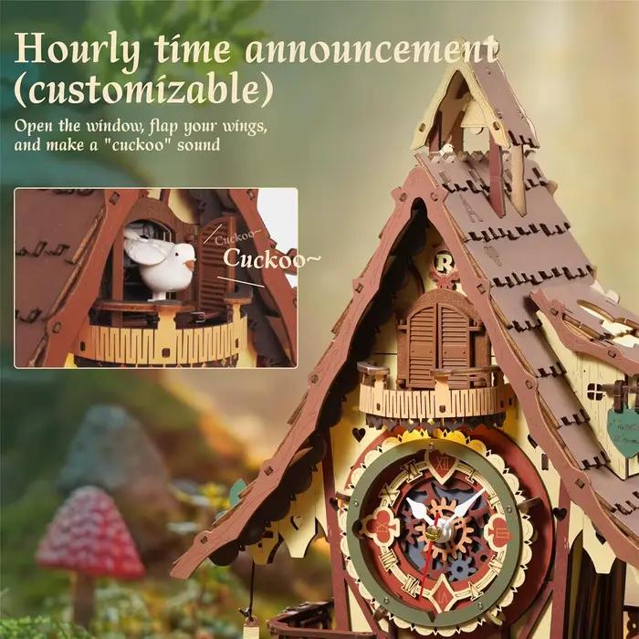 Kit de puzzle 3D en bois Robotime, horloge à coucou style Forêt-Noire avec oiseau fonctionnel, kit de modèle d'horloge DIY pour enfants et adultes