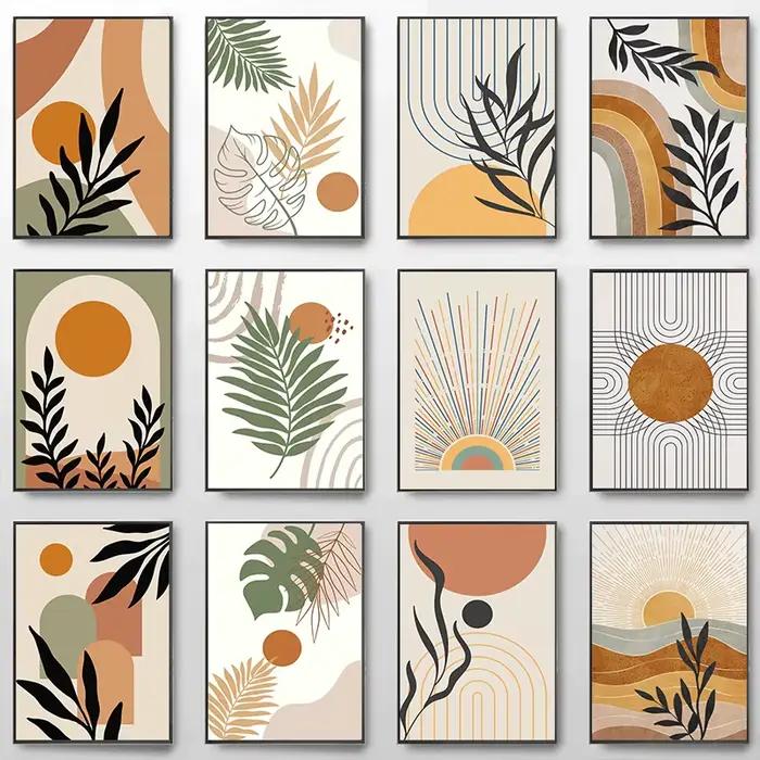 Peinture sur toile de feuilles de bohème orange