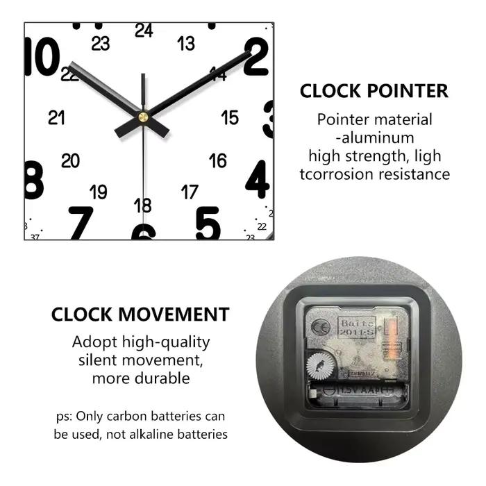 Horloge murale ronde format 24 heures, grand cadran clair, mouvement silencieux, pour salon, chambre, cuisine, bureau, école