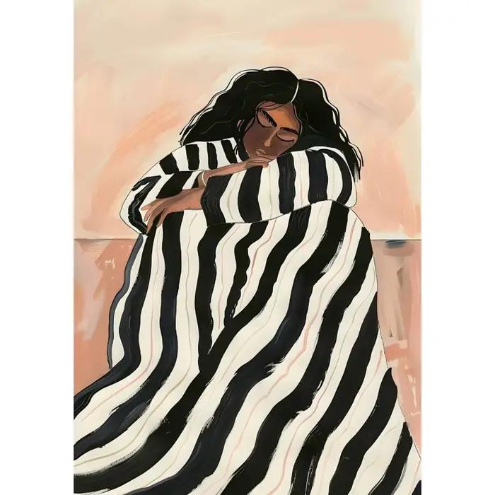 Toile de peinture de fleur de femme abstraite noire et blanche