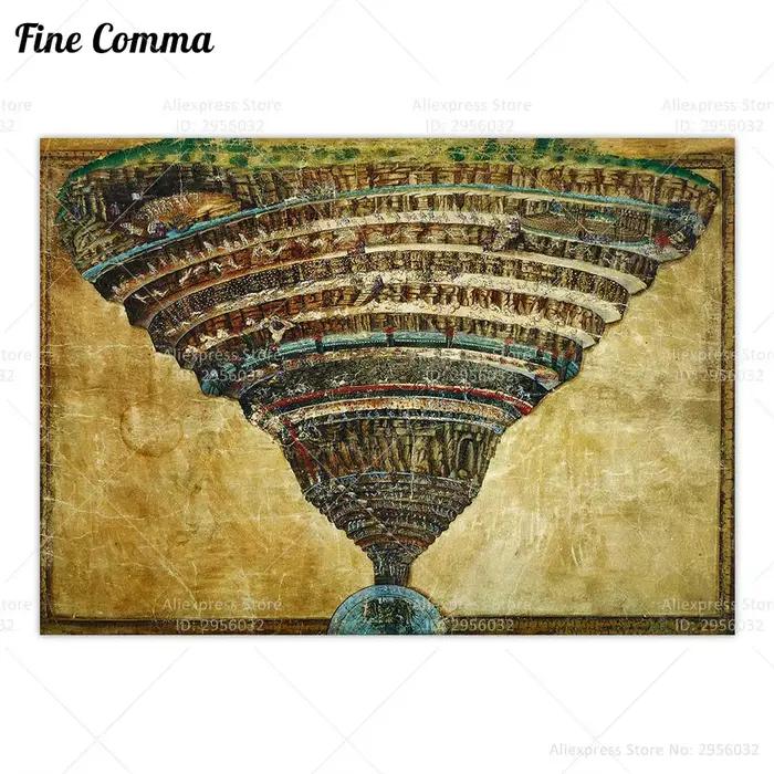 La carte de l'enfer la comédie divine Dante Sandro Botticelli affiche Vintage toile Antique impression mur Art peinture décor à la maison cadeau