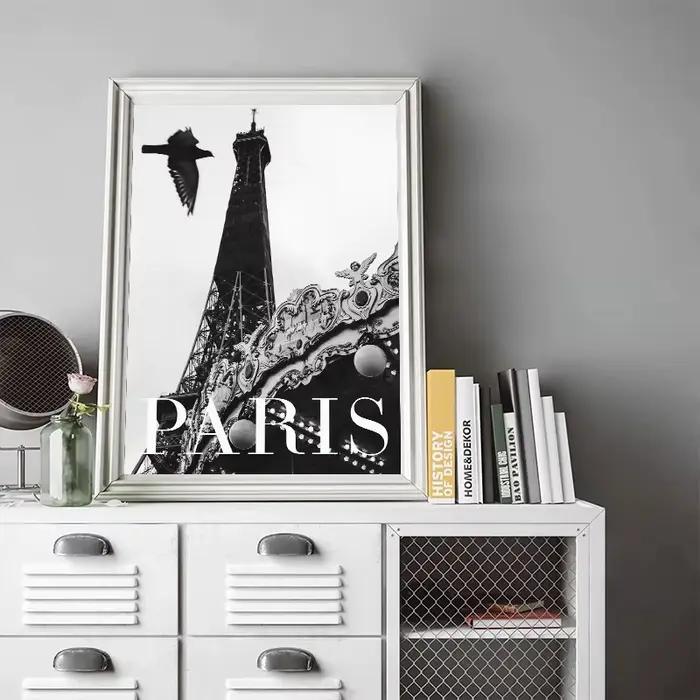 Tour Eiffel noir blanc affiche France Paris voyage paysage toile peinture impression mur Art photos pour salon décor à la maison