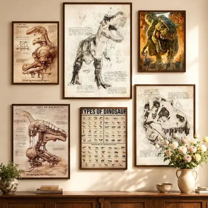 Affiche autocollante de la série dinosaures R-Retro