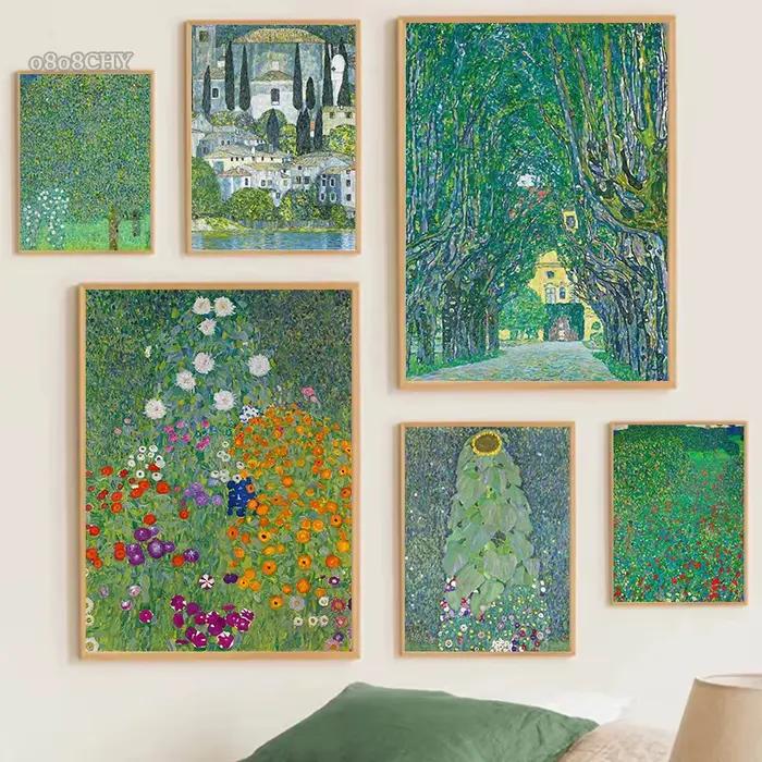 Gustav Klimt fleur jardin tournesols église toile peinture à l'huile plantes abstraites fleurs mur Art affiche nordique décor à la maison murale