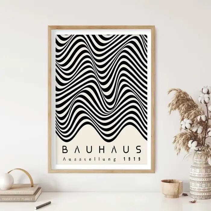 Deux peintures sur toile noires et blanches de Style Bauhaus rétro