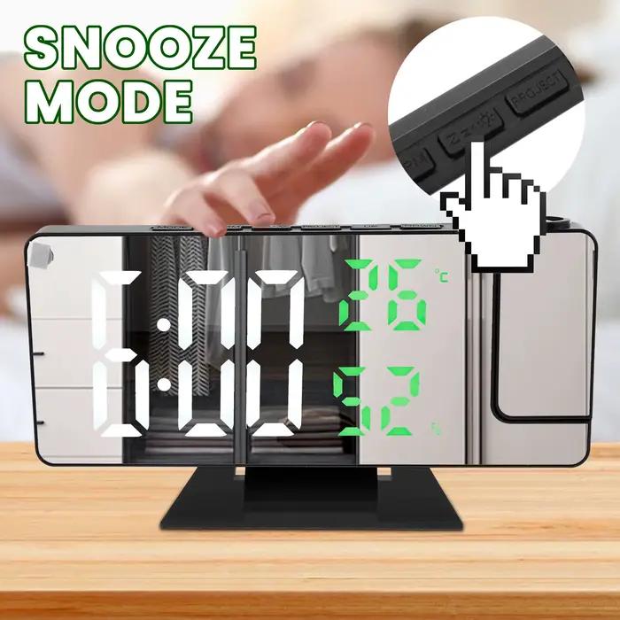 Réveil numérique LED, horloge de projection avec 180 ° Miroir de projecteur rotatif