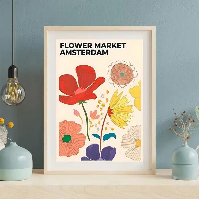 Affiche Murale Abstraite de Fleurs du Marché Floral de Paris et de New York