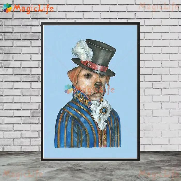 Dessin animé drôle chien habiller Portrait animaux affiches photos murales pour salon nordique affiche mur Art toile peinture sans cadre