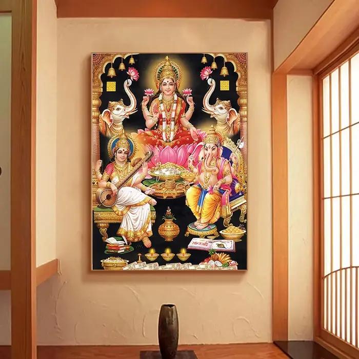Religion éléphant dieu inde hindouisme Ganesha peinture toile Durga doré Zari Art affiche imprime salon décor à la maison photos