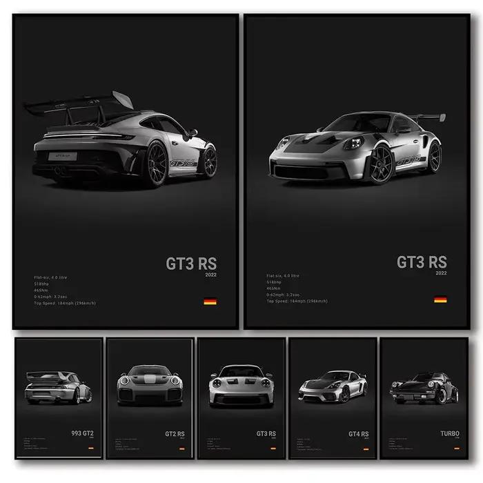 Pop noir et blanc allemagne luxe Super Sport voiture affiche esthétique 911 GT3 RS Turbo toile impression pour mur Art Garage chambre décor