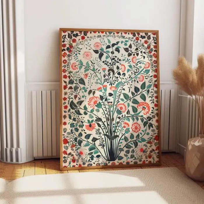 Affiche florale colorée indienne en bambou