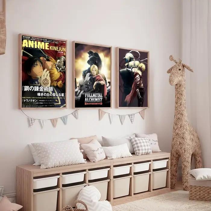 Affiche sur toile HD avec peinture et calligraphie de l'anime Fullmetal Alchemist, décoration esthétique pour salon, chambre à coucher, bar