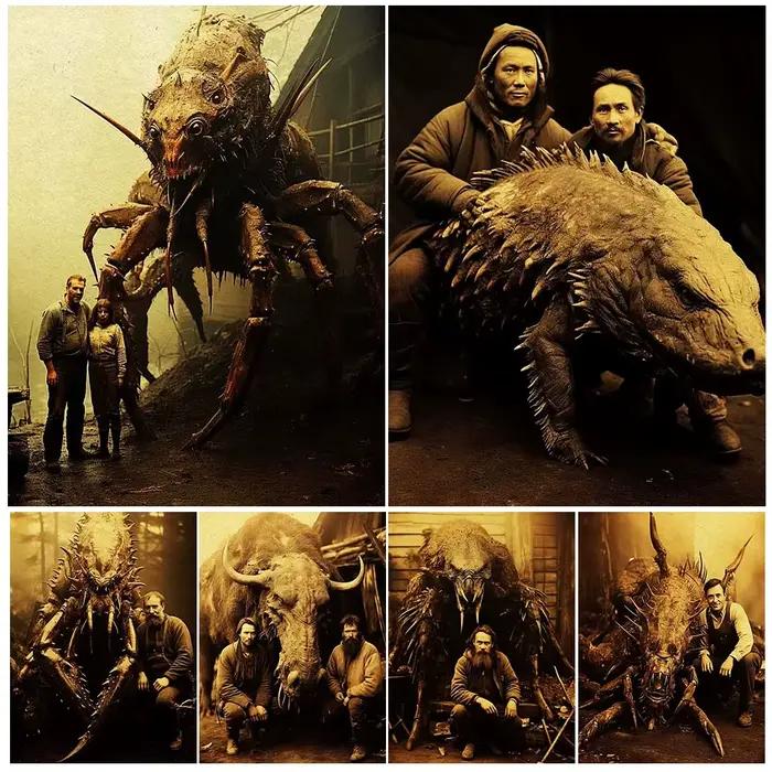 Affiche d'art de photographie Vintage d'animaux et de chasseurs de monstres géants et imprimés