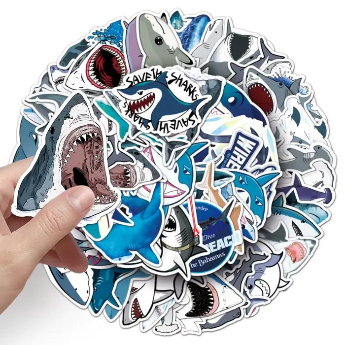 50 pièces autocollants requin dessin animé animaux de mer féroces Graffiti décoration bricolage valise jouets réfrigérateur ordinateur portable tasse d'eau guitare décalcomanies