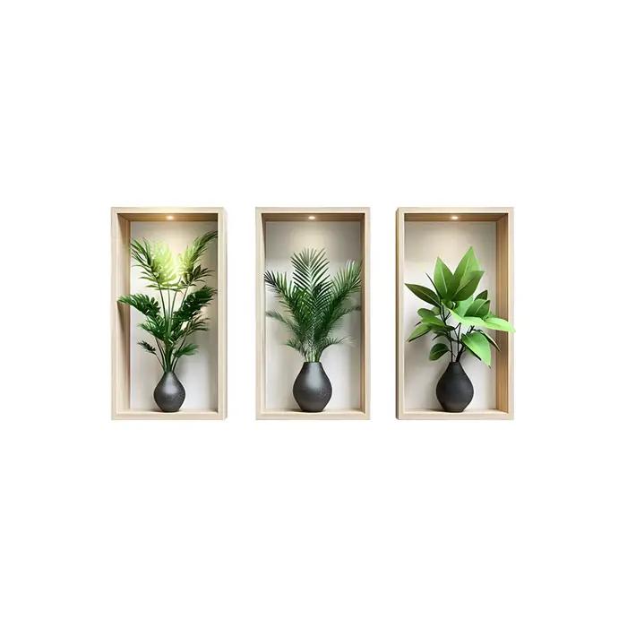 Autocollant Mural plantes vertes, peinture de Simulation murale en pot pour salon, décoration de fond de maison, sparadrap amovibles d'art Mural