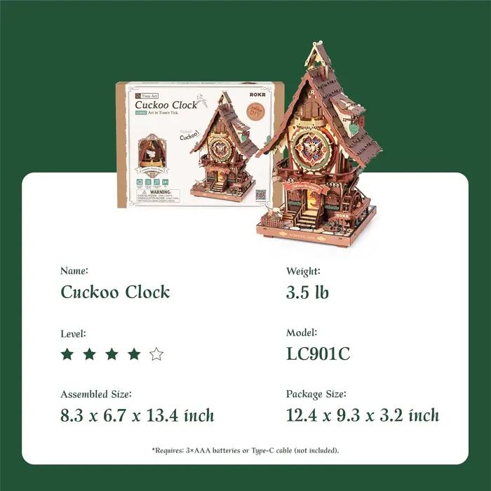 Kit de puzzle 3D en bois Robotime, horloge à coucou style Forêt-Noire avec oiseau fonctionnel, kit de modèle d'horloge DIY pour enfants et adultes