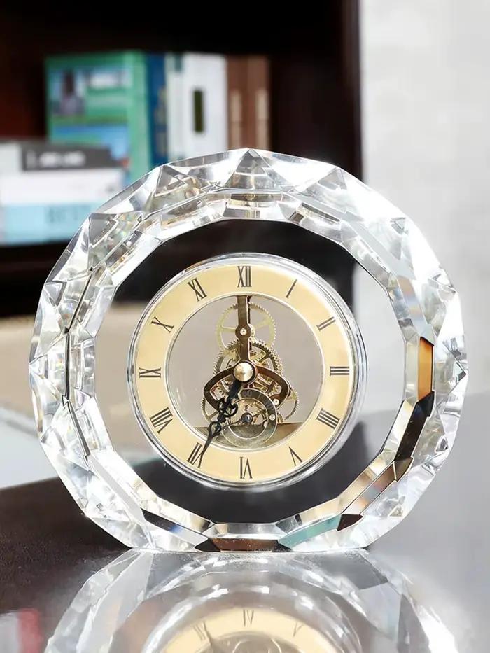 Horloge de bureau ronde silencieuse moderne, horloges transparentes vintage, quartz, horloges esthétiques de luxe, batterie, décoration d'intérieur