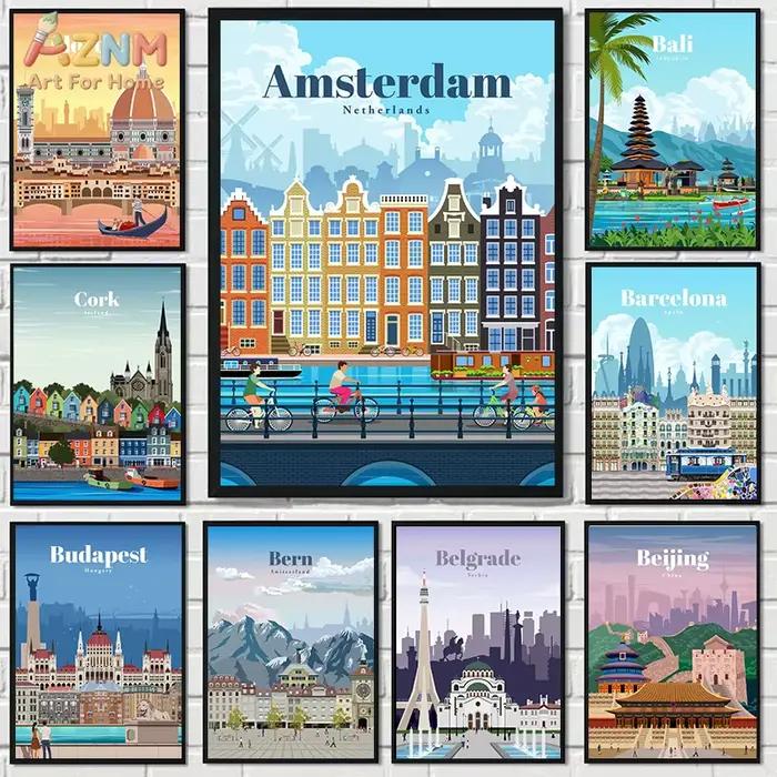 AZNM Affiche de voyage vintage sur toile