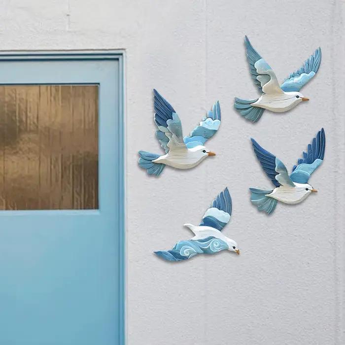Ensemble de 4 décorations murales en bois de pigeon bleu