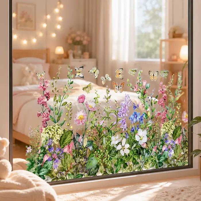 Autocollant de fenêtre décoratif floral pour porte vitrée