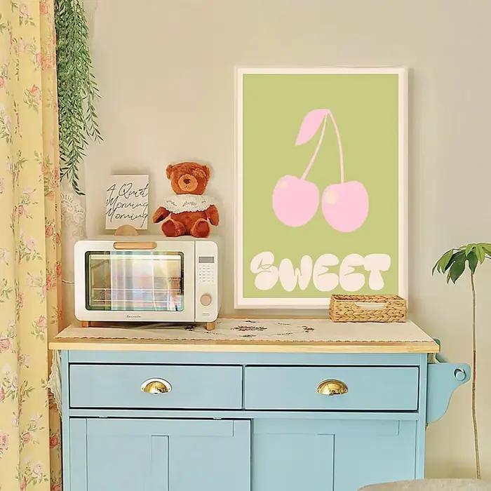Boho vert coeur mode mur Art coloré cerise rose