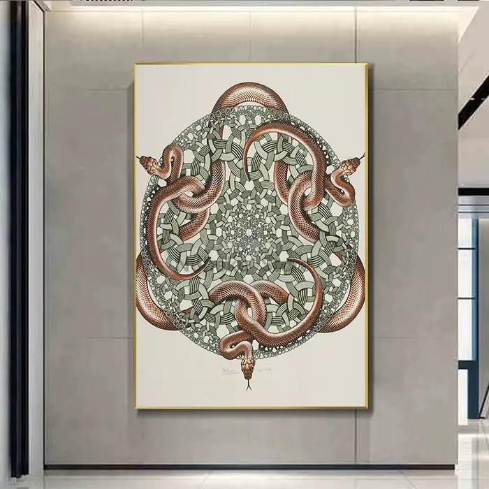 Affiche de peinture sur toile abstraite pour la décoration de la maison, poster mural avec poisson de la région de distribution, Maurits, anscher Escher, gérer l'art de la chambre