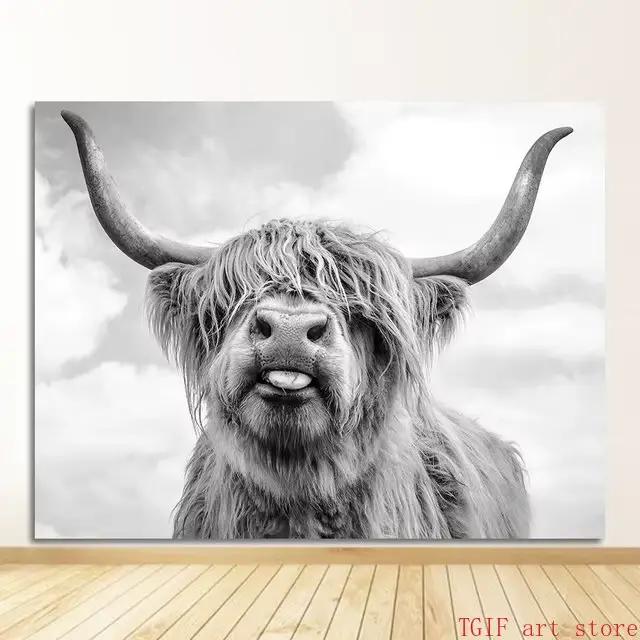 Peinture sur toile avec vache brune