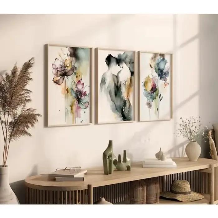 Affiche d'interconnexion romantique de couple et de fleurs