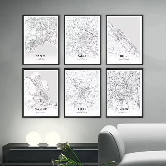 Lecce italie Milan Naples Padua Palermo Rimini carte Illustration toile peinture murale chambre décoration de la maison