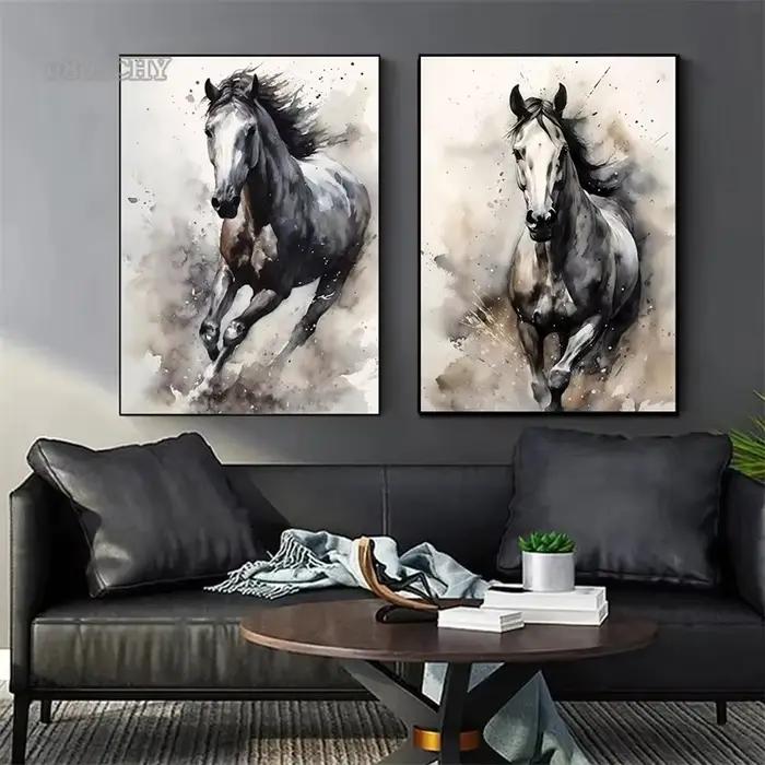 Cheval aquarelle toile peinture à l'huile imprime photos Animal cheval abstrait mur Art affiches murale pour salon décor à la maison