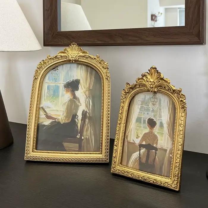 Cadre Photo décoratif en dentelle dorée