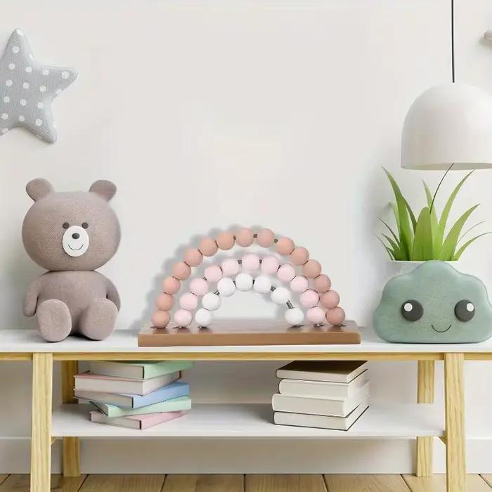 Arc-en-ciel fille 3D bébé chambre décor rose en bois perlé mur Art autonome bohème pépinière salle de jeux