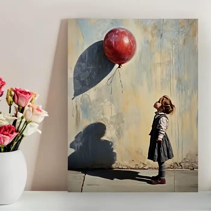 Affiche et imprimés de petite fille charmante avec ballon rouge
