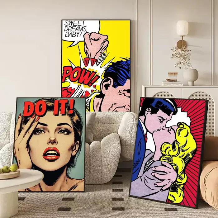 R_Roy Art Lichtenstein Pop peinture calligraphie lin toile affiche impressions murales pour salon chambre bureau décoration de la maison