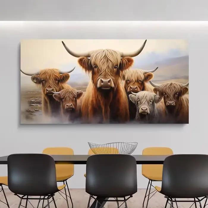 Une œuvre d'art 2D/plat représentant une famille de vaches des Highlands