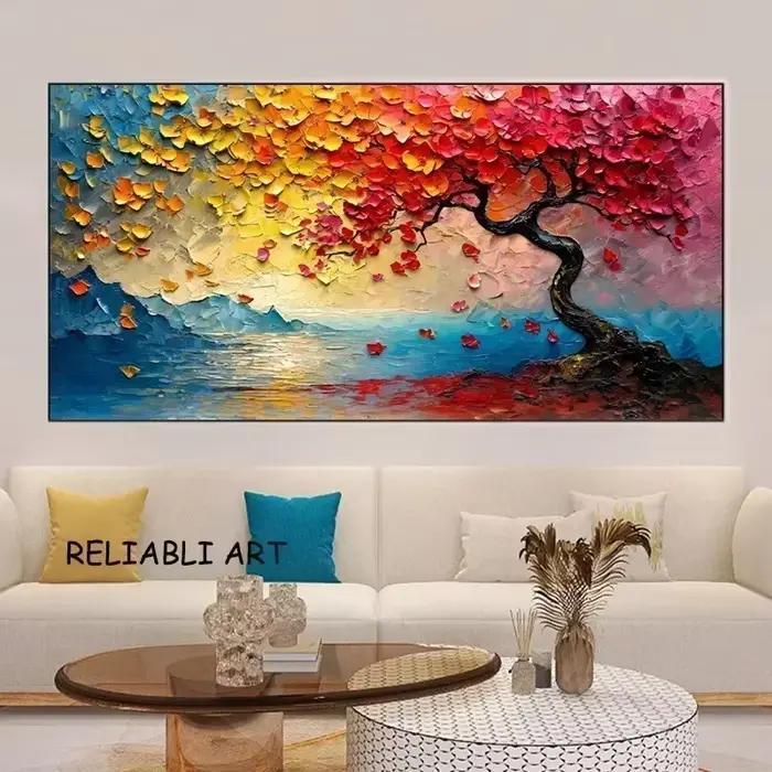 Affiche colorée de paysage d'arbre de fleur abstraite