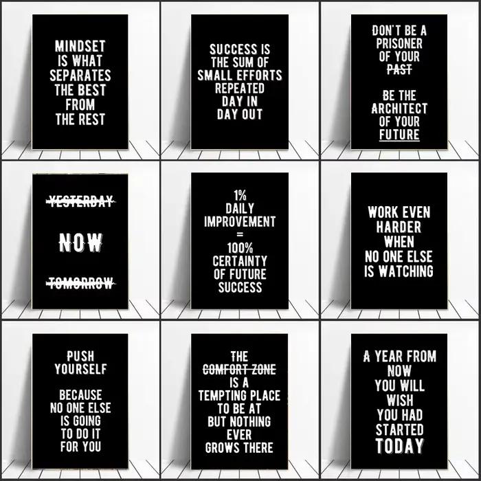 1 peinture sur toile, lettres inspirantes en noir et blanc