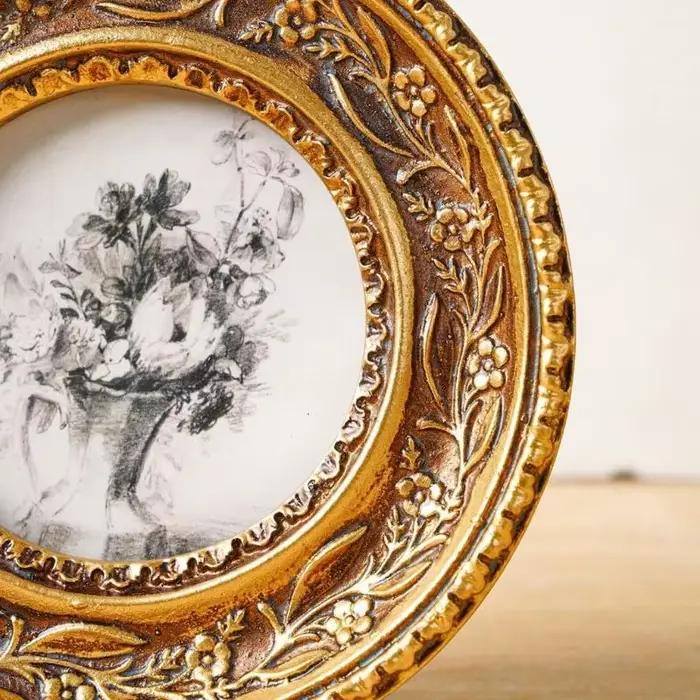 Cadre Photo rond en Bronze Antique or