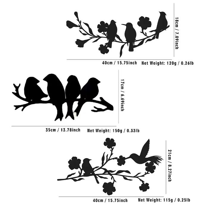 Silhouette d'Oiseaux sur Branche en Métal pour Décoration Murale