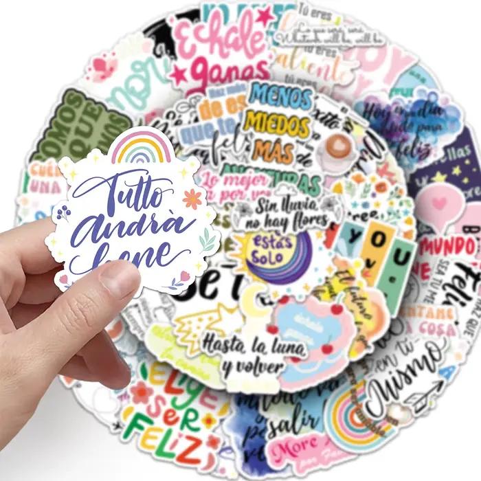 50 autocollants graphiques espagnols inspirants avec des phrases de texte créatives personnalisées pour décorer les téléphones mobiles et les ordinateurs