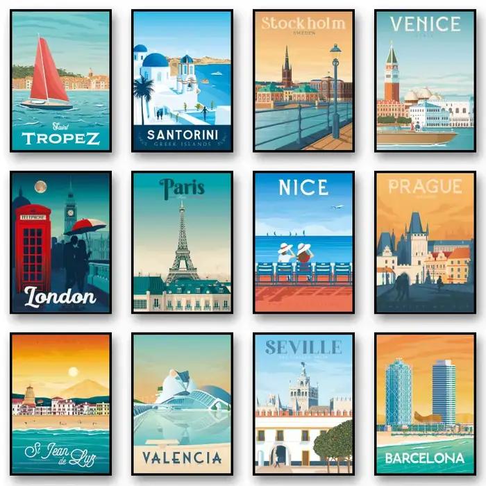 Affiches minimalistes de voyage européennes