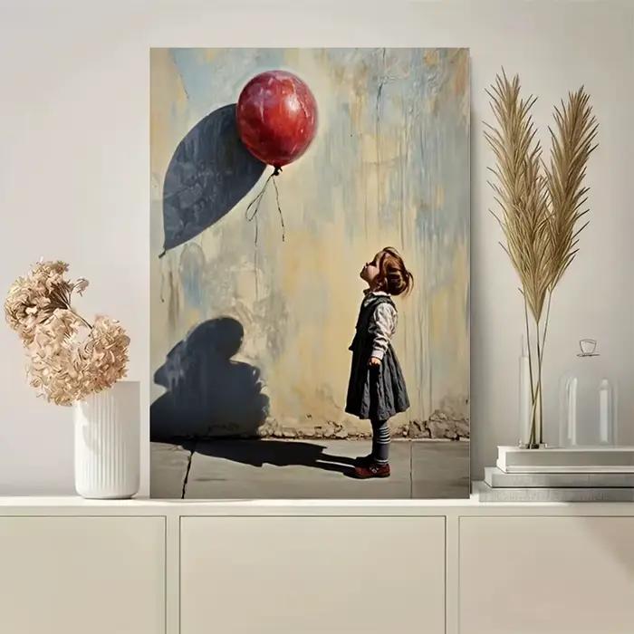 Affiche et imprimés de petite fille charmante avec ballon rouge