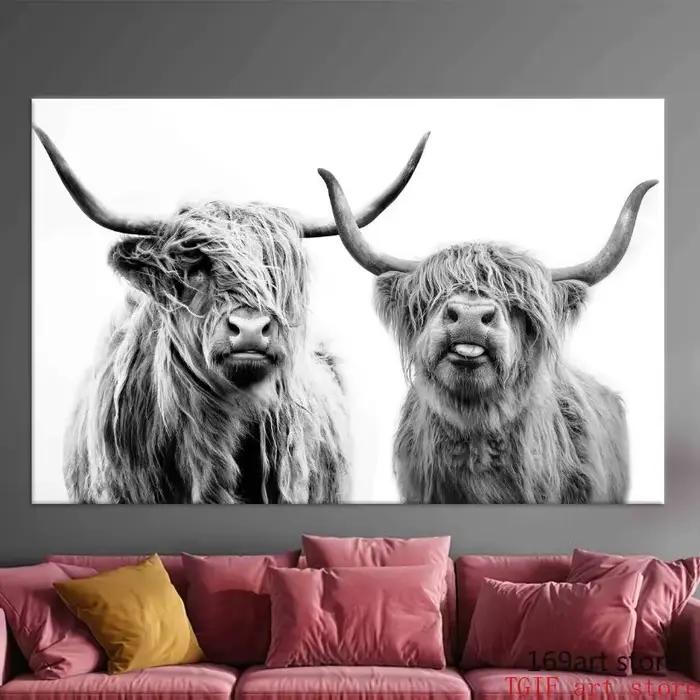 Peinture sur toile avec vache brune
