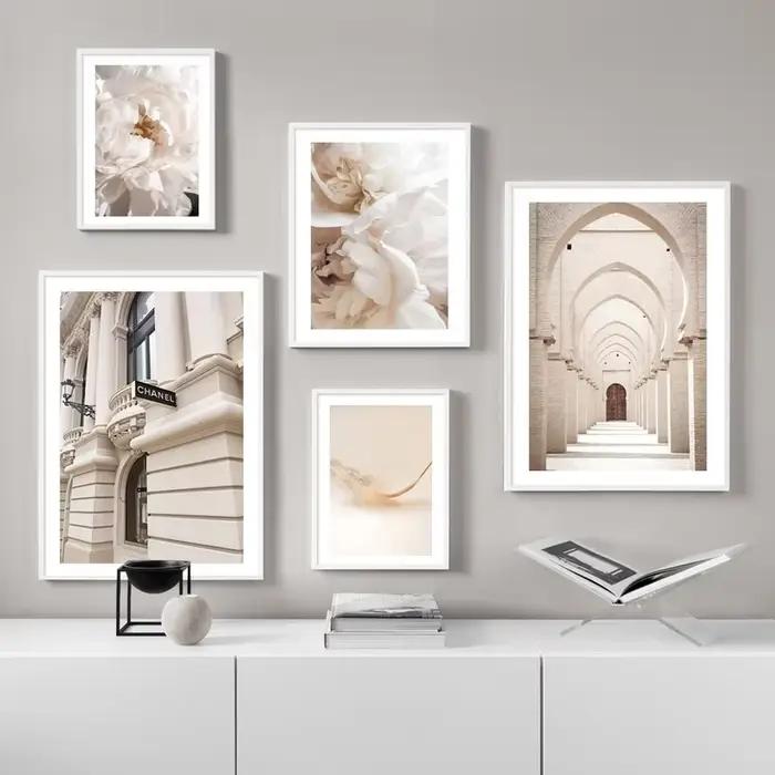 Affiches Murales et Imprimés de Fleurs Florales Beige Pastel à la Mode