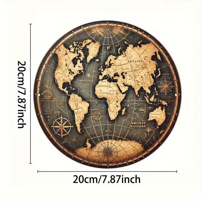 Décoration murale rétro - Tableau décoratif rond en bois avec motif de carte du monde en relief