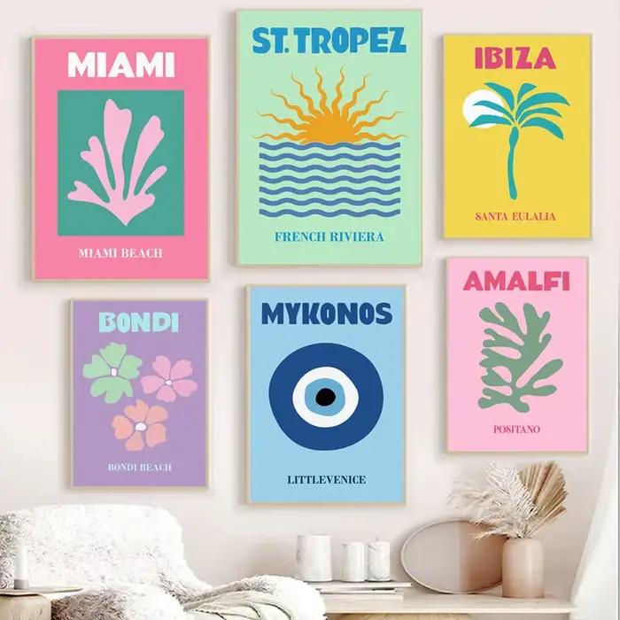 Mykonos Ibiza Miami Bondi Amalfi St.tropez coloré toile peinture voyage impression abstraite affiche murale nordique mur Art décor