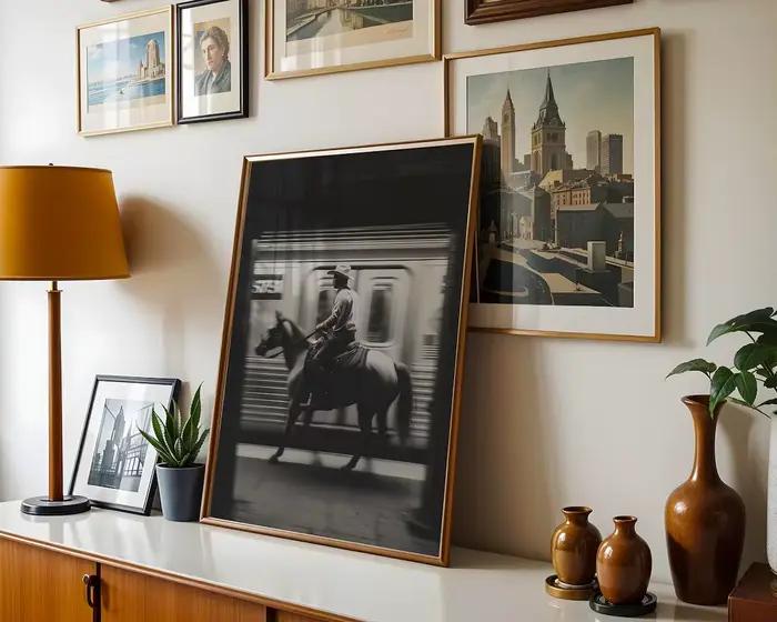 Vintage NYC Cowboy métro mur Art impression noir et blanc Western New York ville affiche sport Art imprimable photo décor à la maison